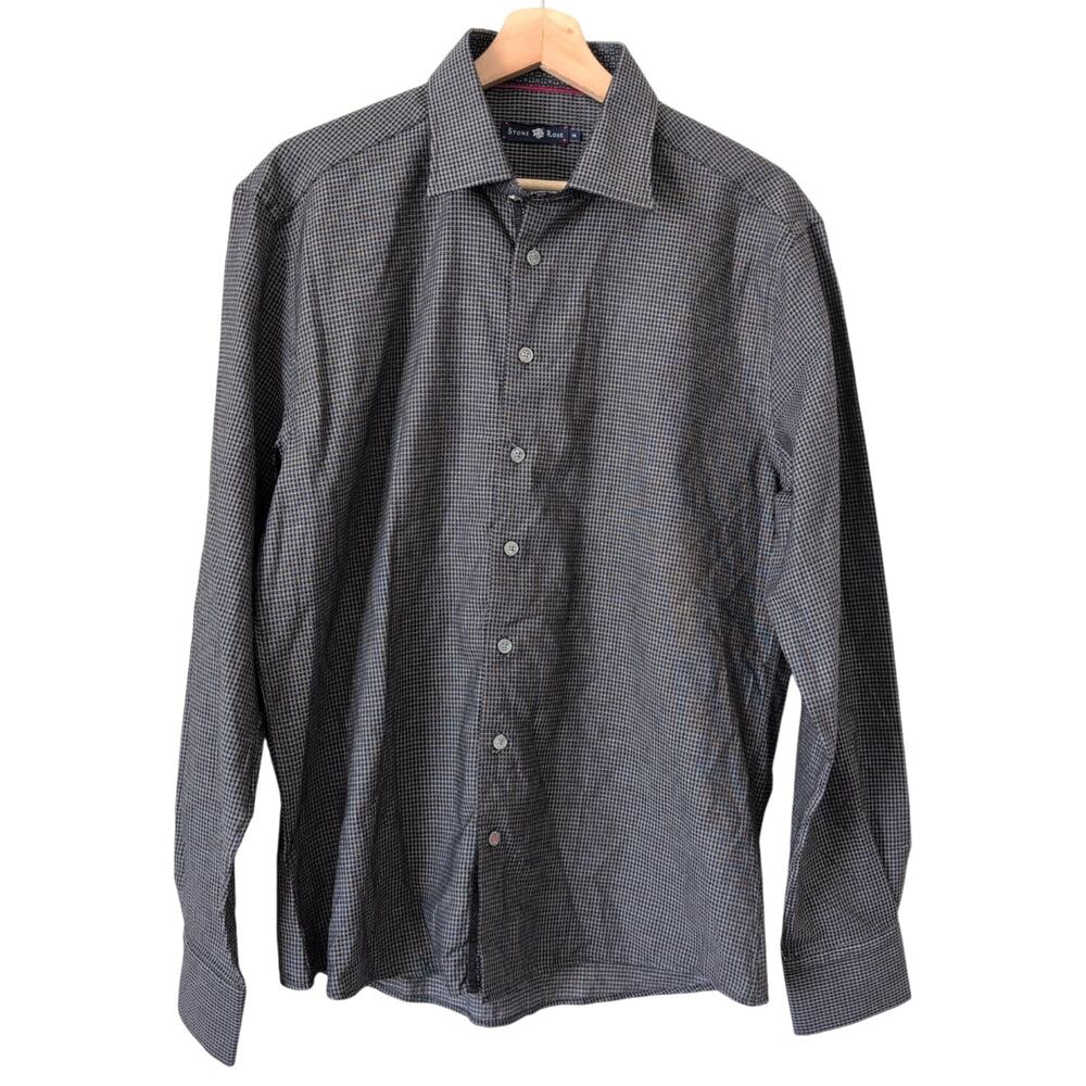 Stone Rose Shirt‎ Men's Medium Gray Geometric Long Sleeve Button Up Cotton Miami